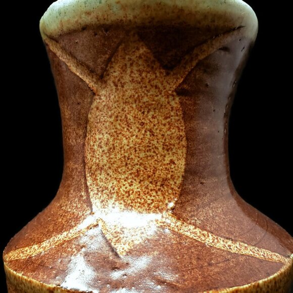 Crude Art Pottery 6" Vase Brutalist Boho Incised Signed PJs 1993 Heavy Vintage - Picture 10 of 11